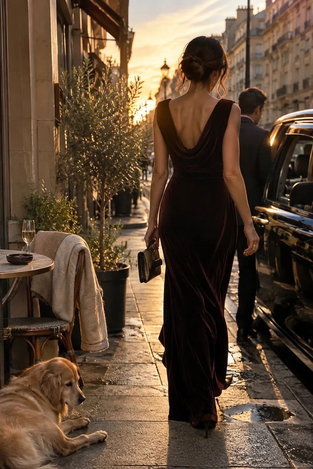 Start With Velvet Column Gowns and Sculpted Necklines