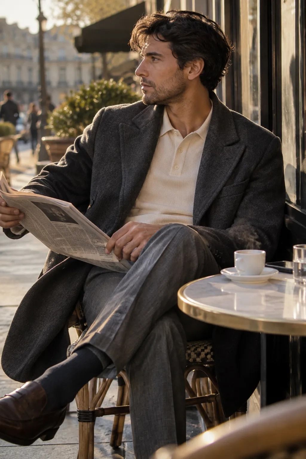 Knit Polo Under a Tailored Wool Coat