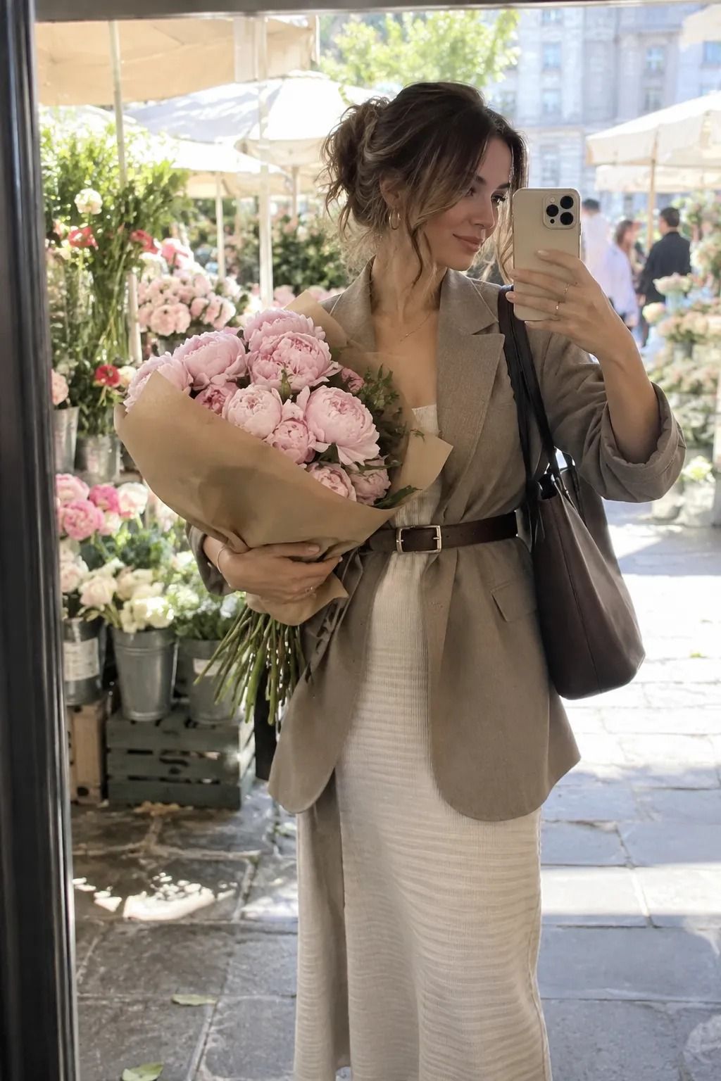 Belted Blazer Over a Ribbed Midi Dress
