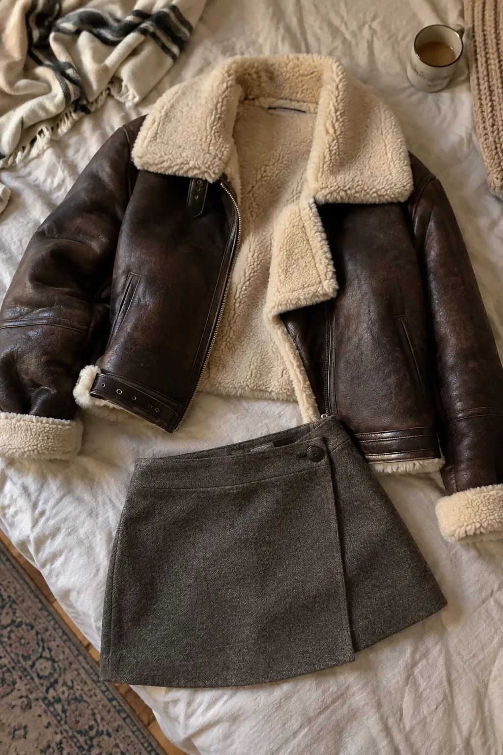 Shearling Jacket With a Mini Skirt