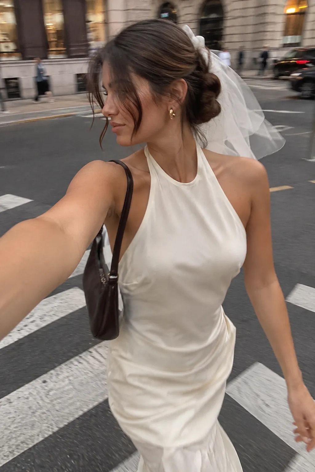 Halter Neck Dress with Chignon Veil