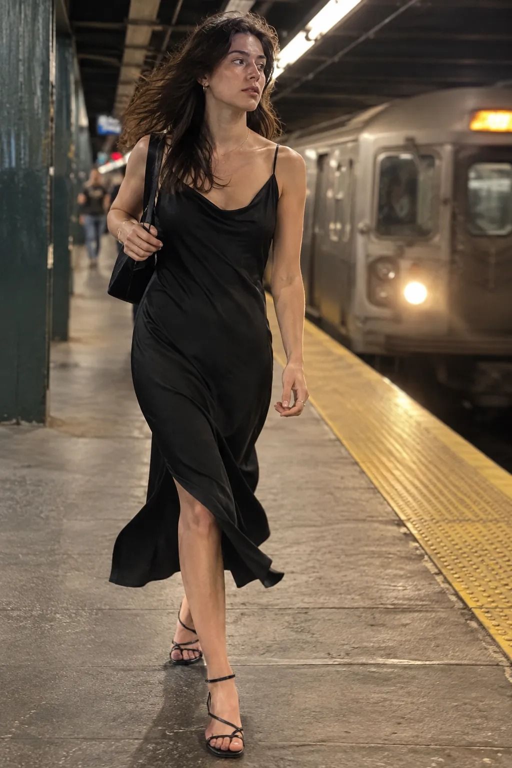 Bias Cut Dress with Strappy Sandals