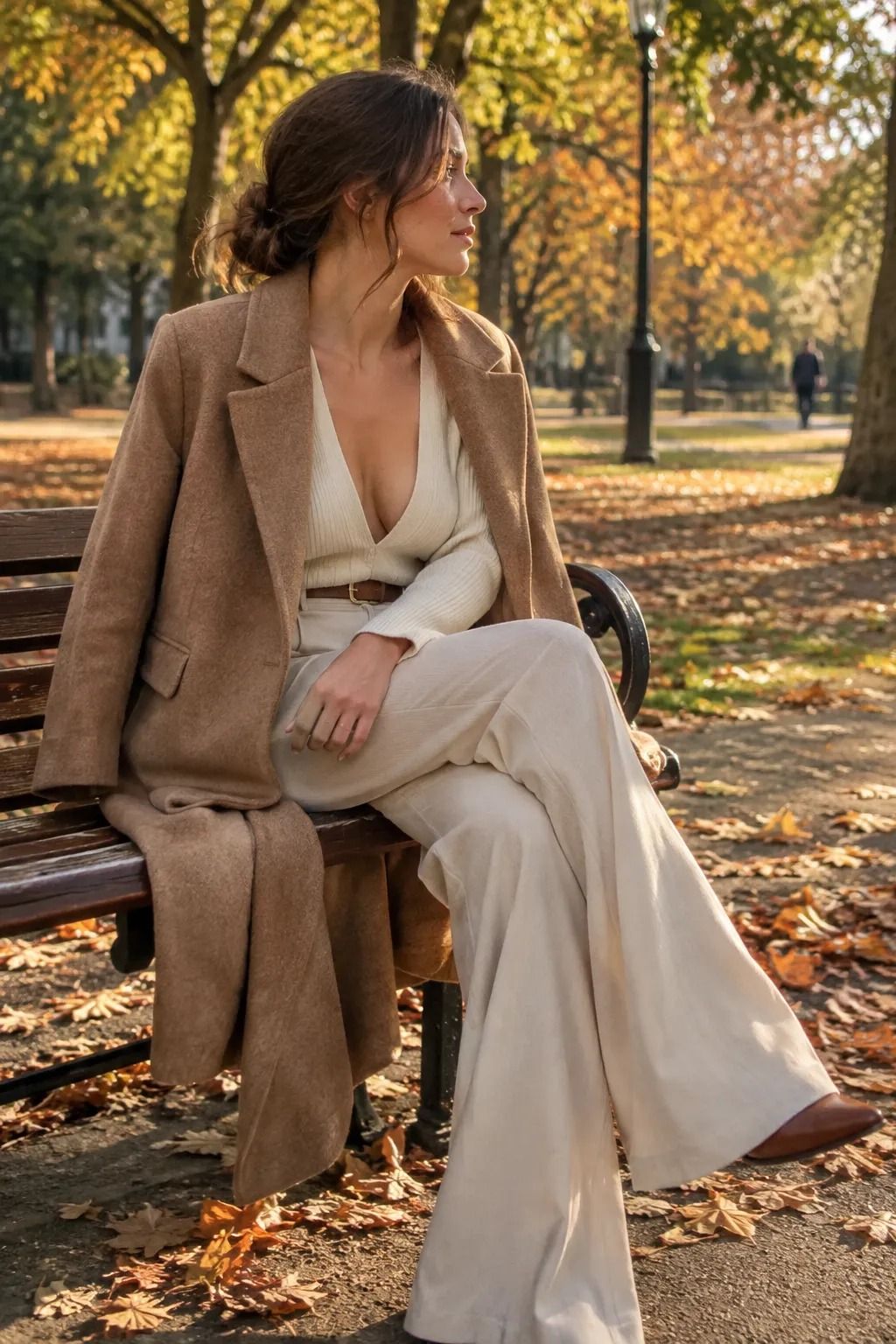 Balance a Plunging Neckline With Wide-Leg Trousers