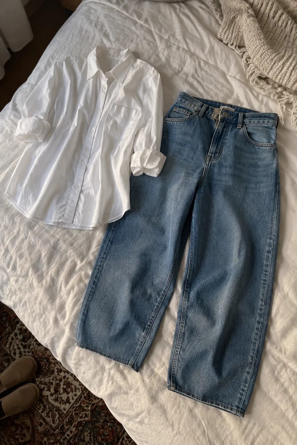 Pair a White Button-Down With Barrel Jeans