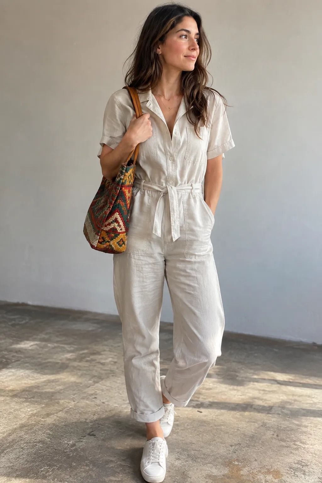 One Jumpsuit, One Colorful Bag