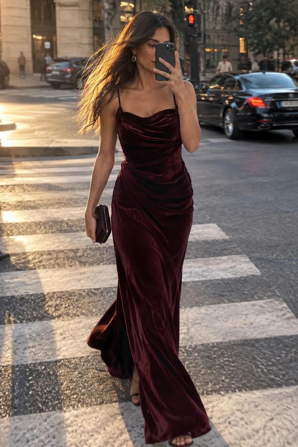 Start With a Floor-Length Velvet Dress
