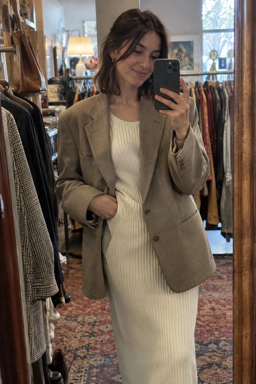Can Taupe Blazers Soften Simple Knit Dresses?