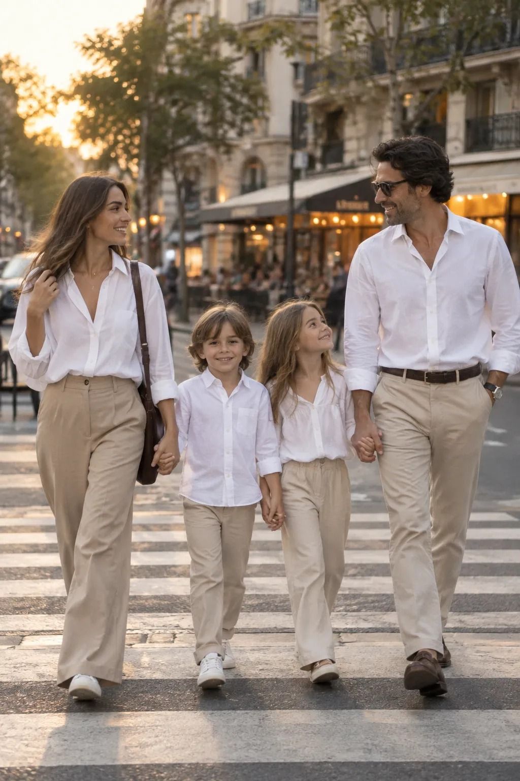 Oversized White Shirts Against Beige Trousers