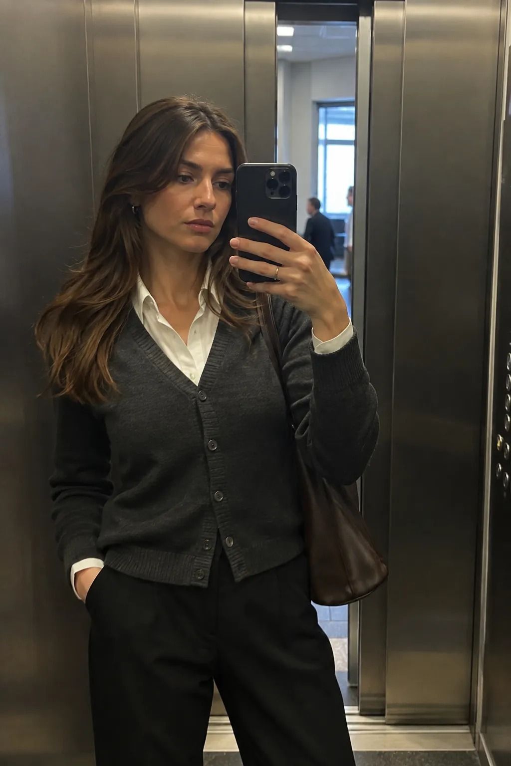 Try a Crisp Blouse Beneath a Conservative Cardigan