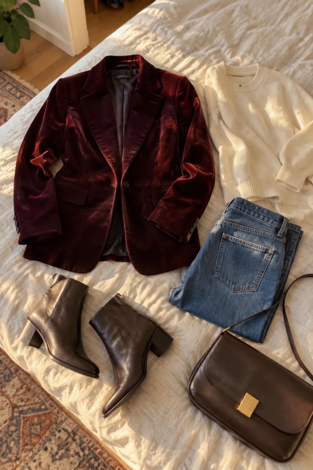 Start With a Tailored Velvet Blazer: The Velvet Anchor Rule