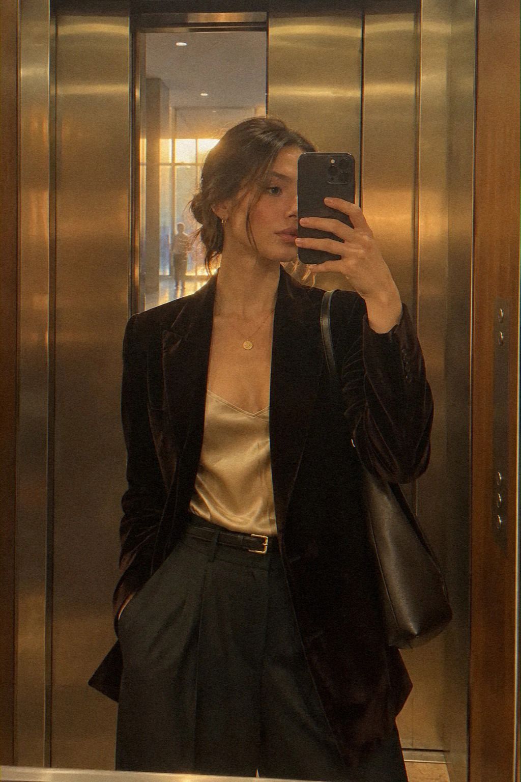Make a Velvet Blazer and Satin Camisole Feel Easy