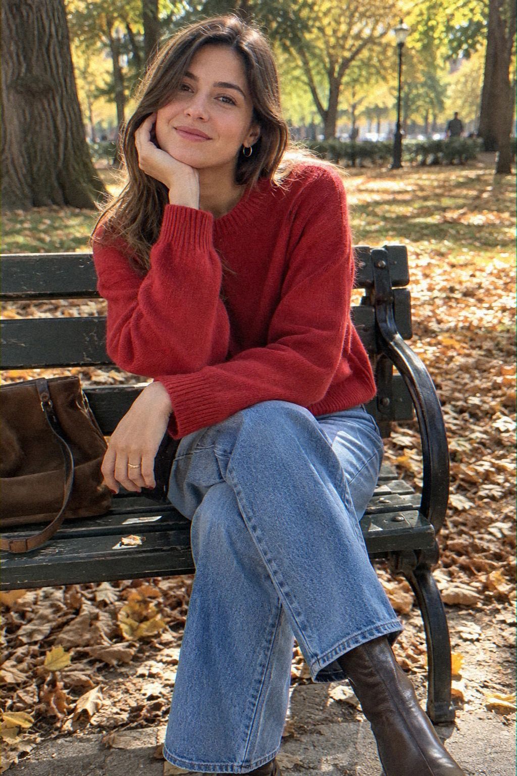 Choose a Red Sweater and Straight-Leg Jeans