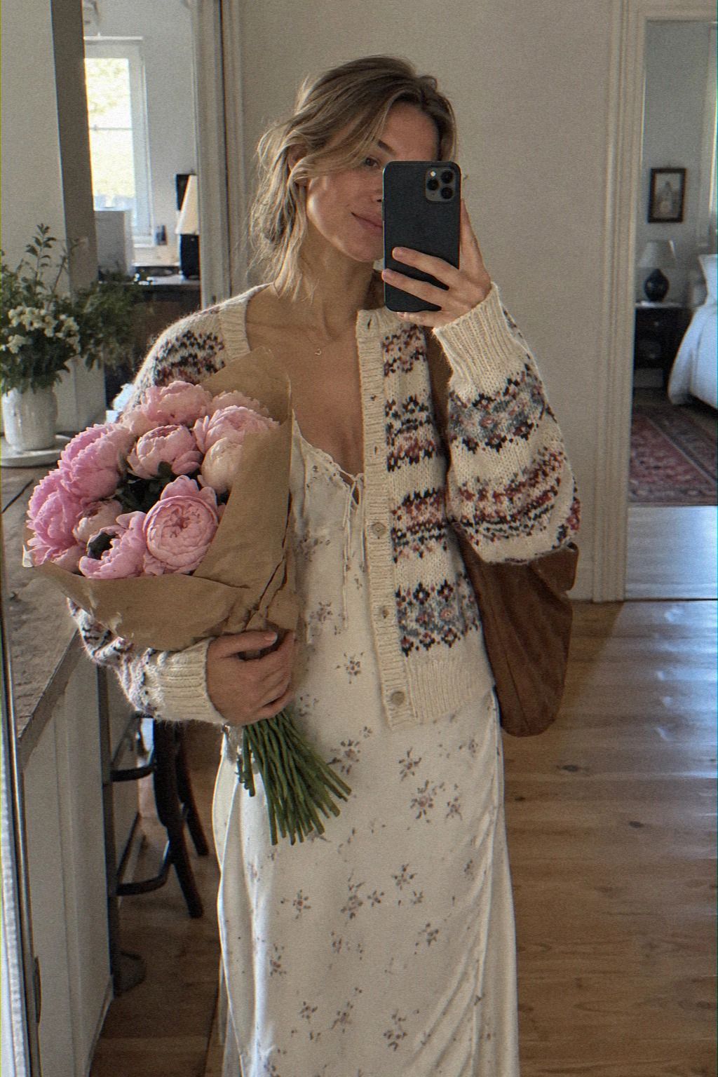 Style a Fair Isle Cardigan Over a Slip Dress
