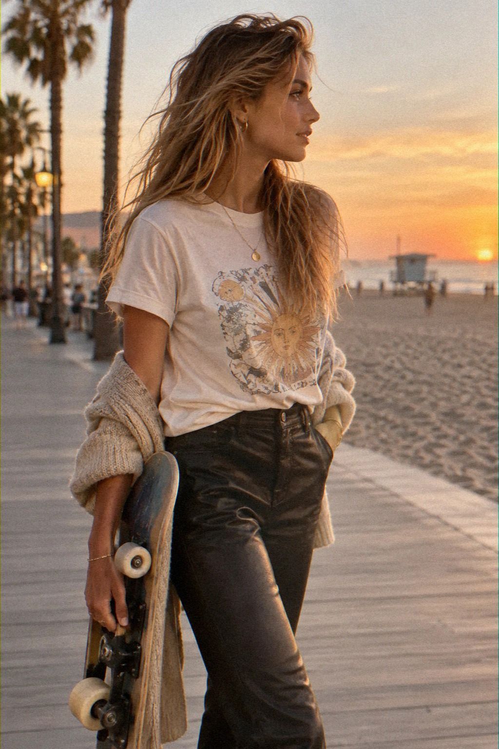 Pair Leather Trousers With a Festive Graphic Tee