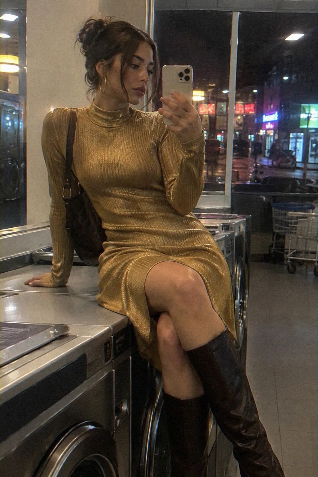 Let Gold Hoop Earrings Transform a Knit Dress