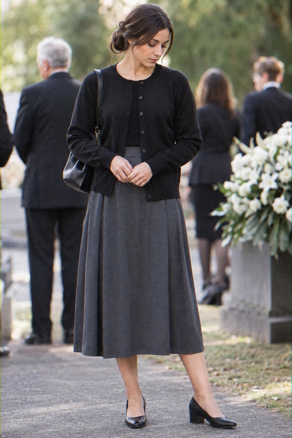 The Buttoned Cardigan And Midi Skirt