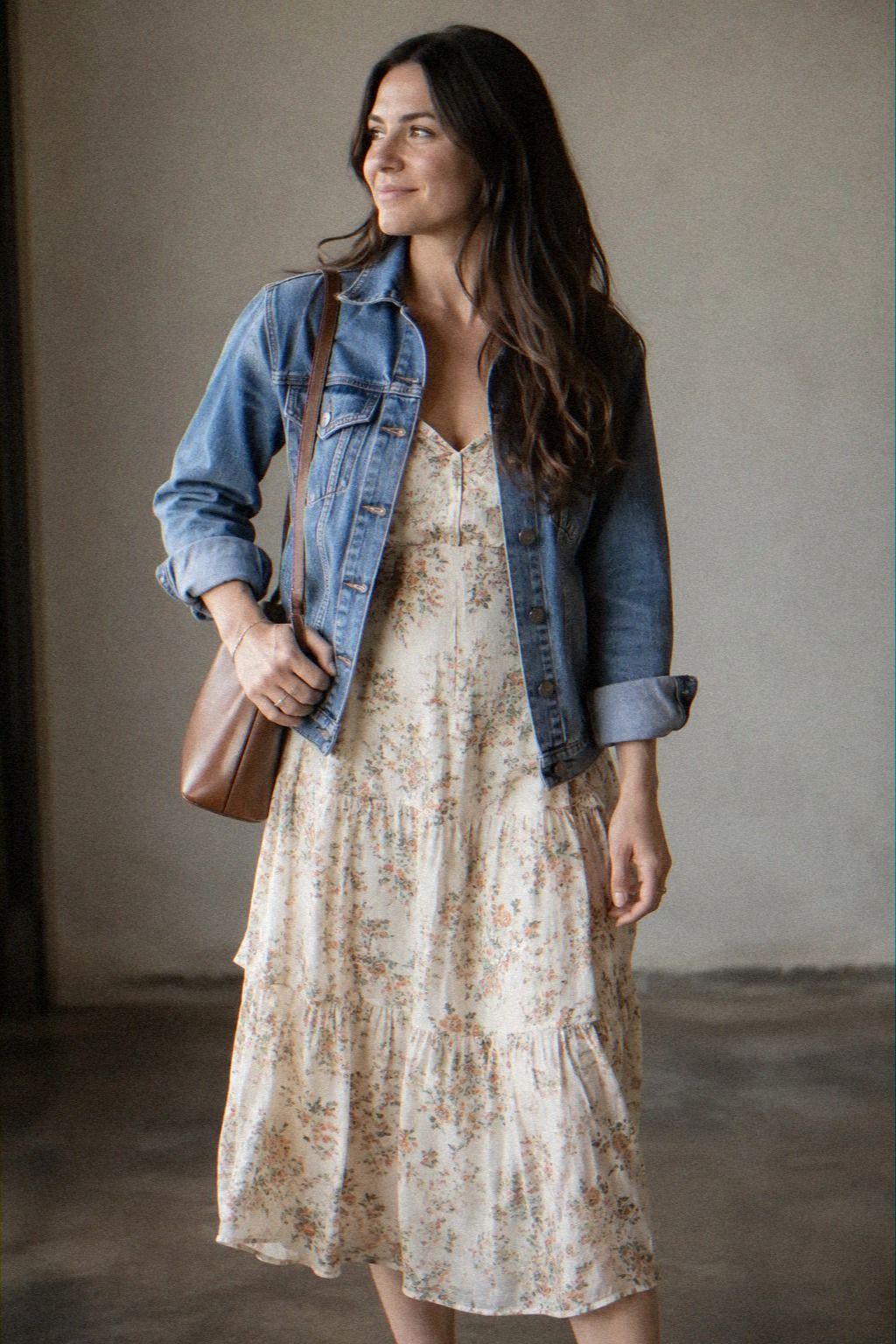 Floral Midi Dress With a Denim Jacket