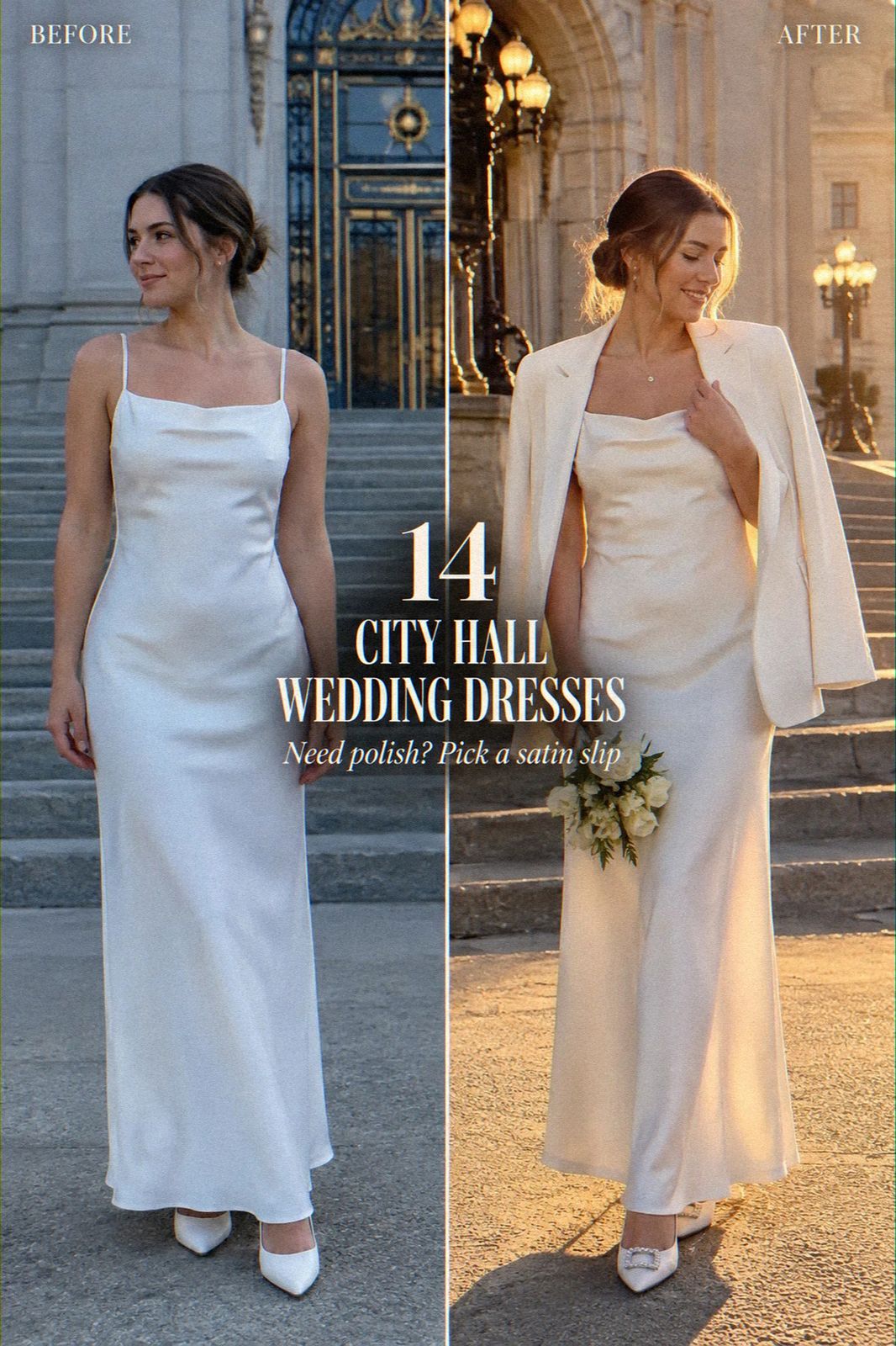 14 City Hall Wedding Dresses That Look Chic in Photos From Every Angle