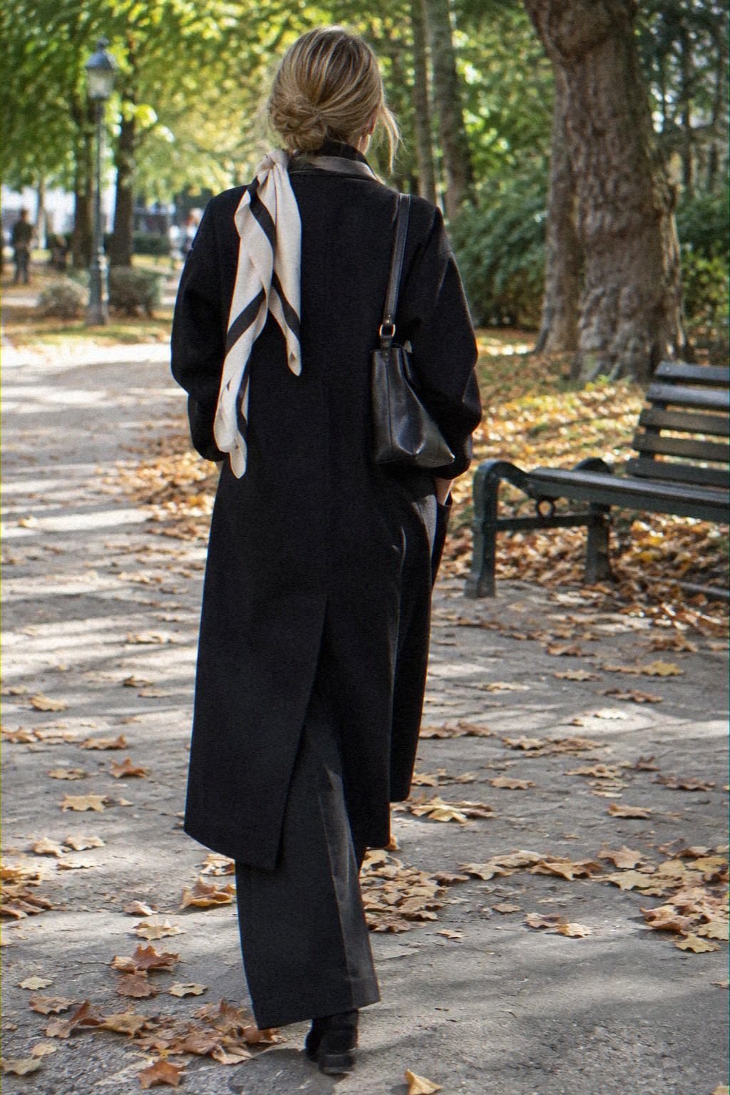 Monochrome Outfit With a Satin Scarf