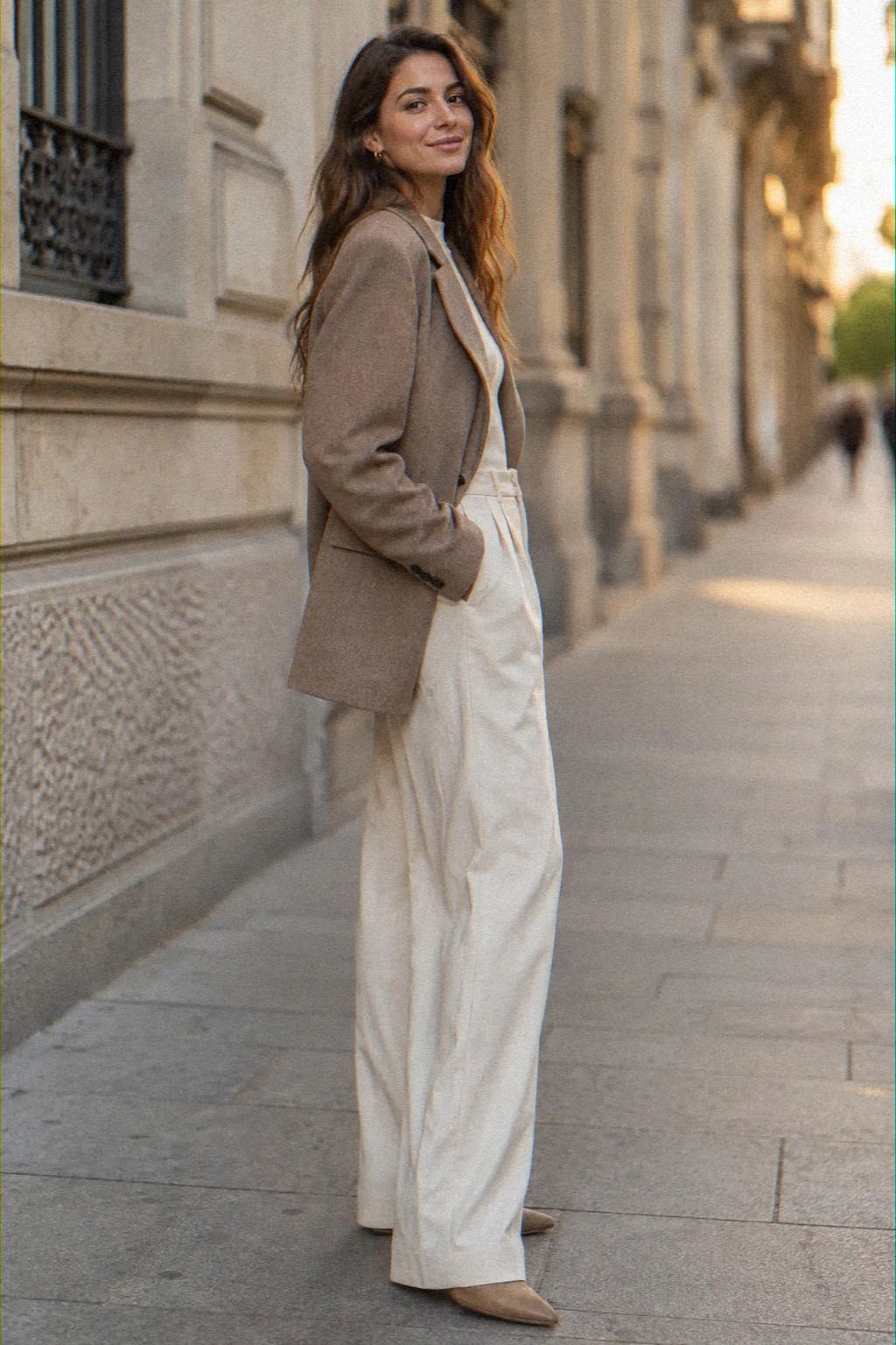 Match a Blazer to Wide-Leg Trousers