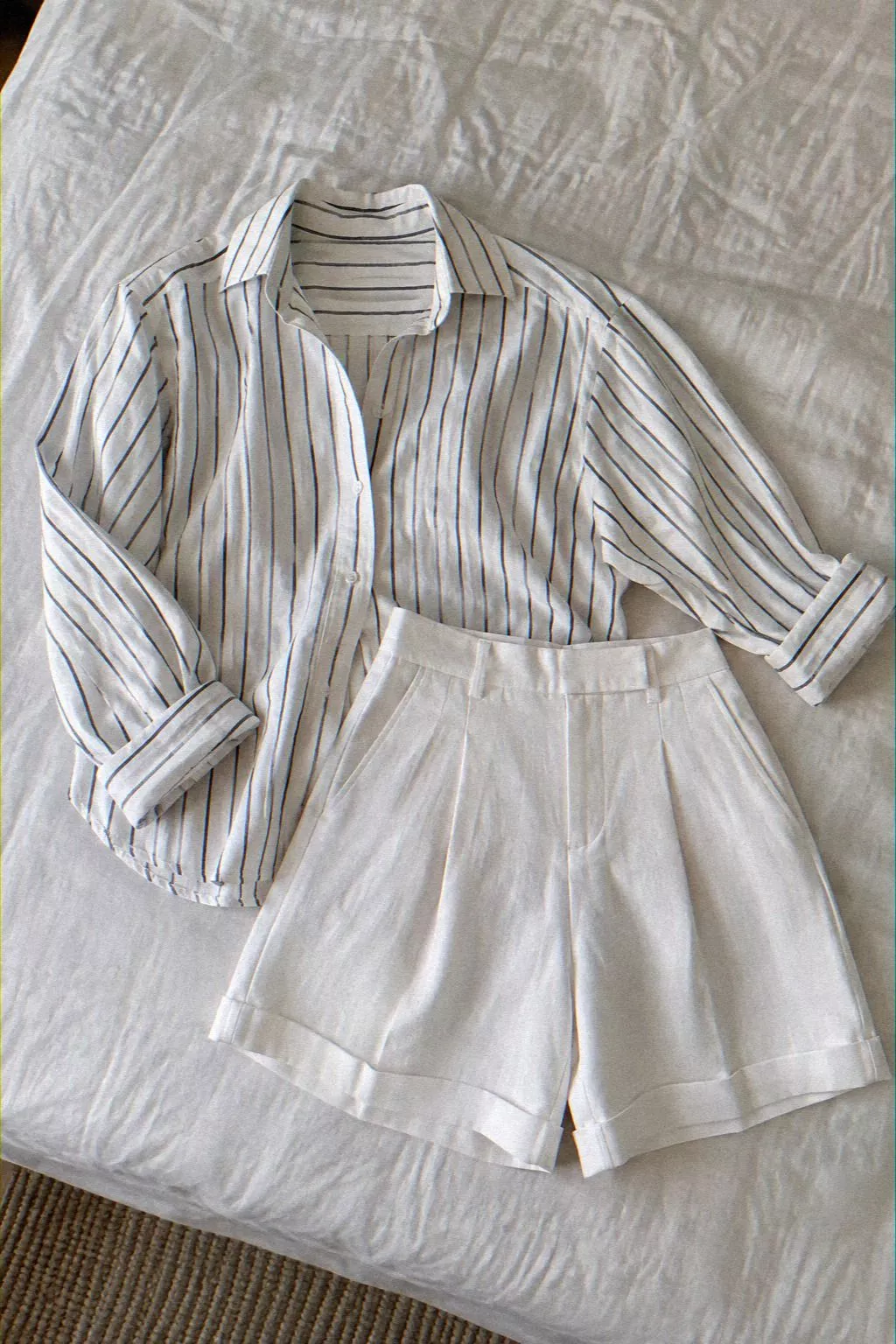 When Stripes Meet Tailored White Shorts