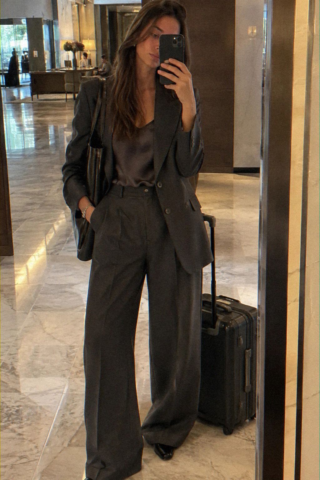 Monochrome Charcoal Suit With Silk Shell