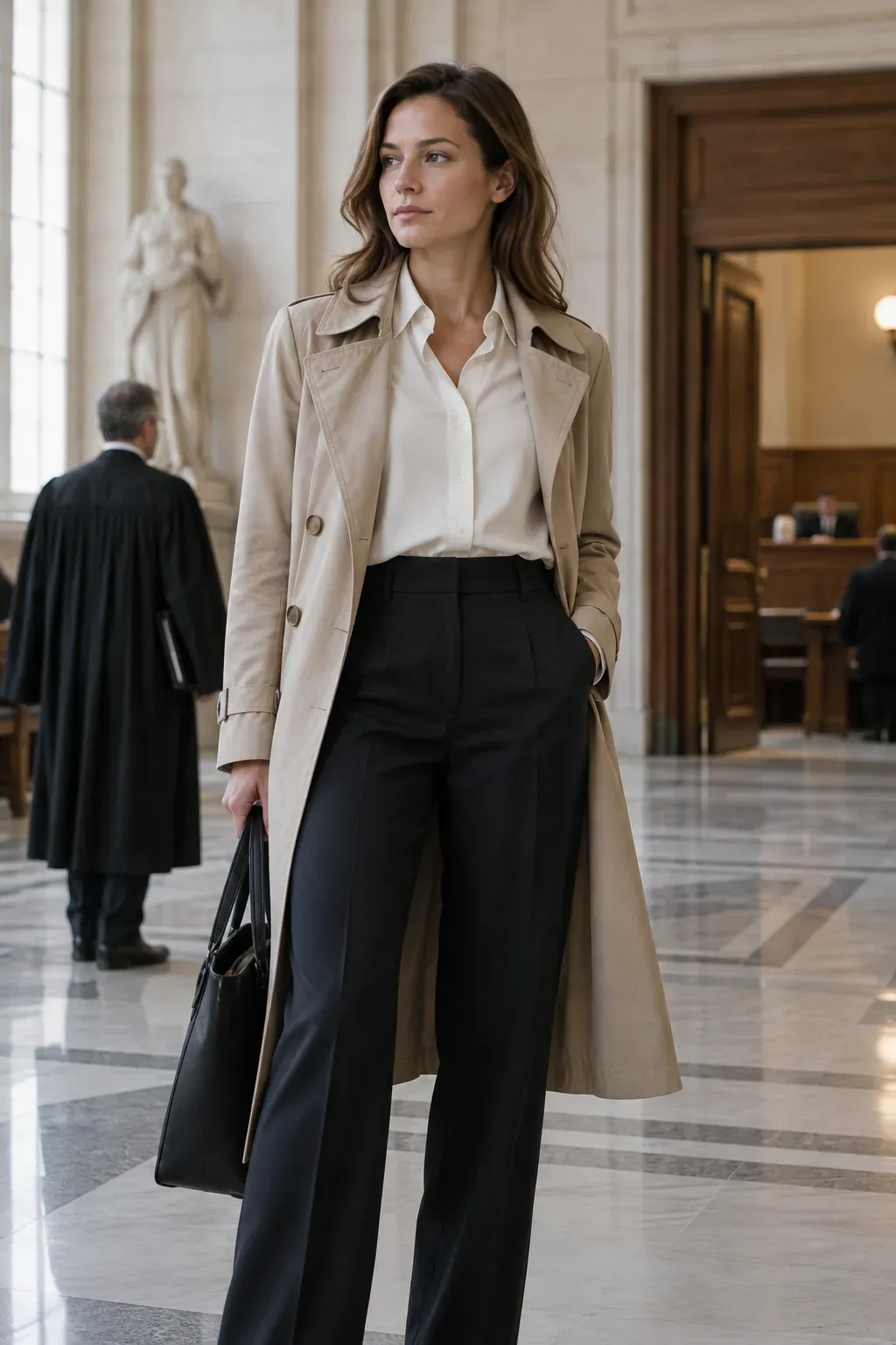Lightweight Trench Over a Tonal Suit