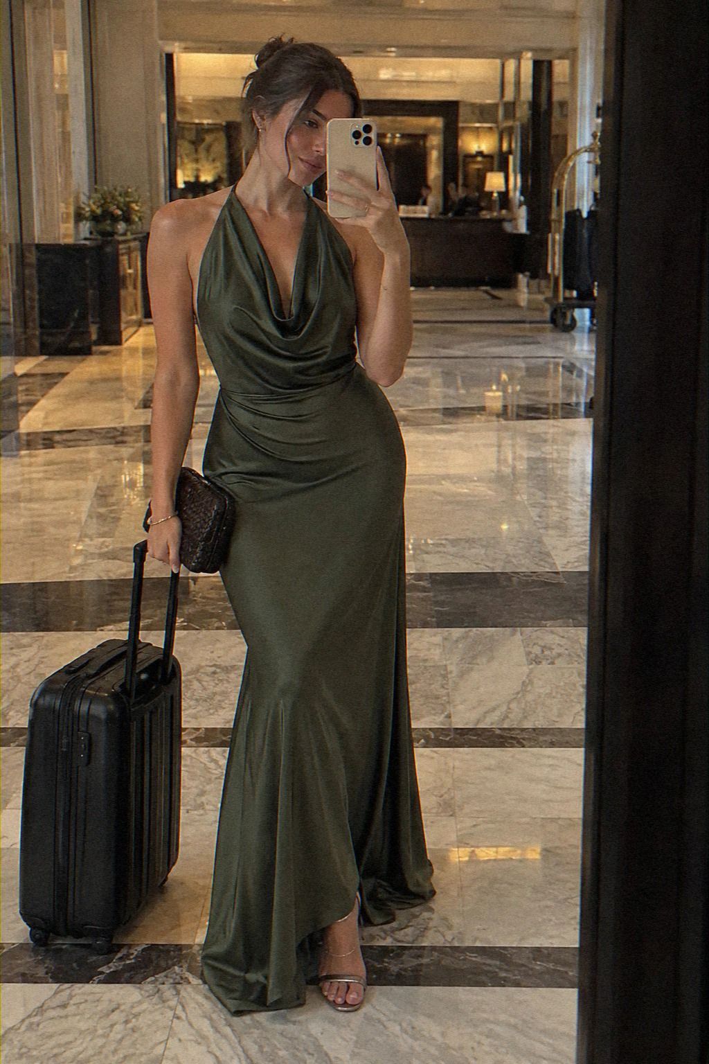 Build a Draped Halter Look With Strappy Heels