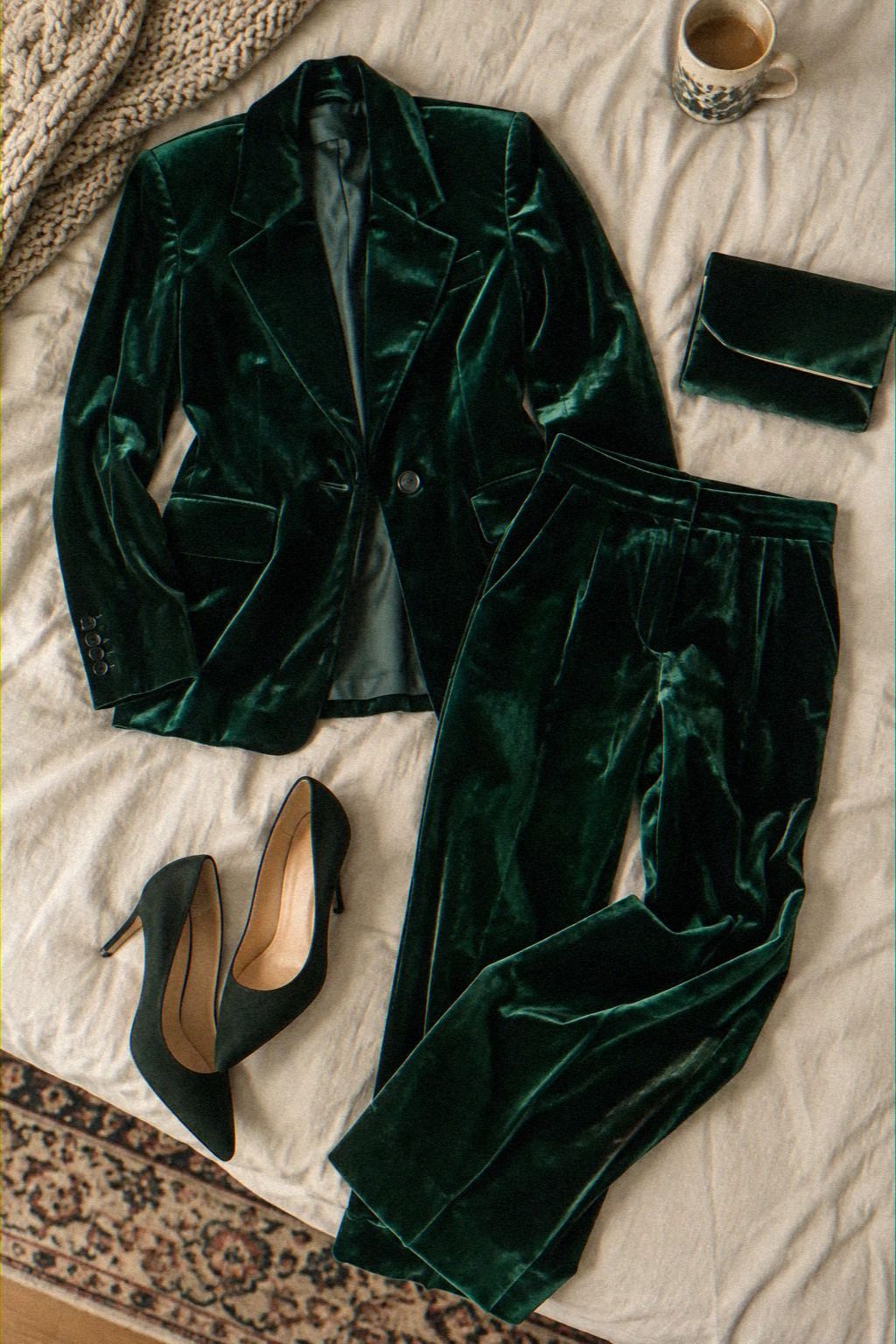 Let a Jewel-Toned Velvet Suit Own the Flatlay