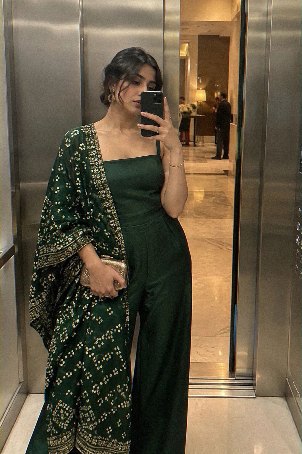 Bandhani Dupatta Over a Structured Jumpsuit