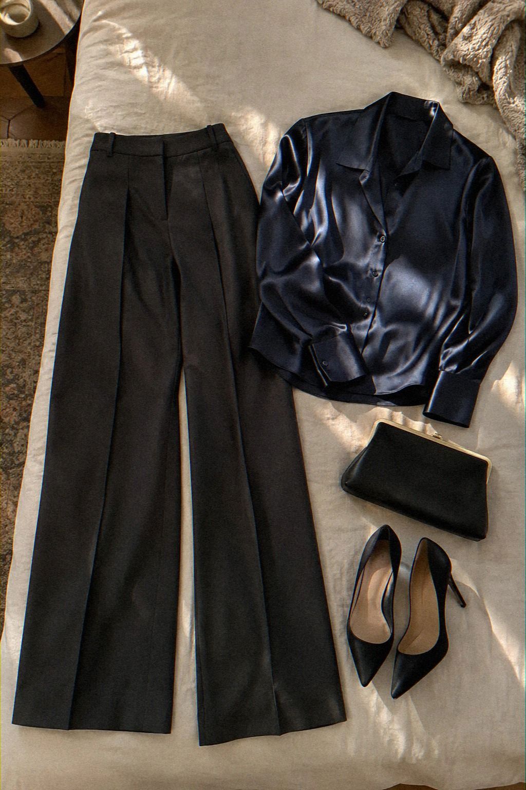 Build the Tailored Wool Trousers With Satin Blouse Look