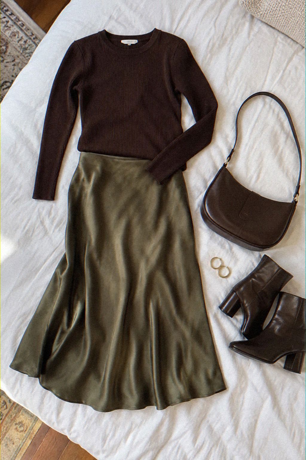 Style a Midi Skirt With a Fitted Sweater