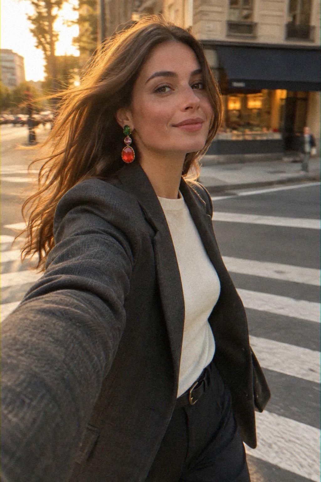 Let a Polished Blazer Lead With Colorful Earrings