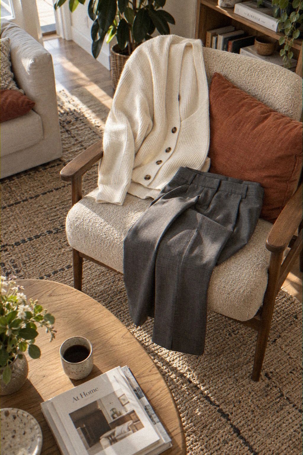 Cardigan vs. Tailored Pants