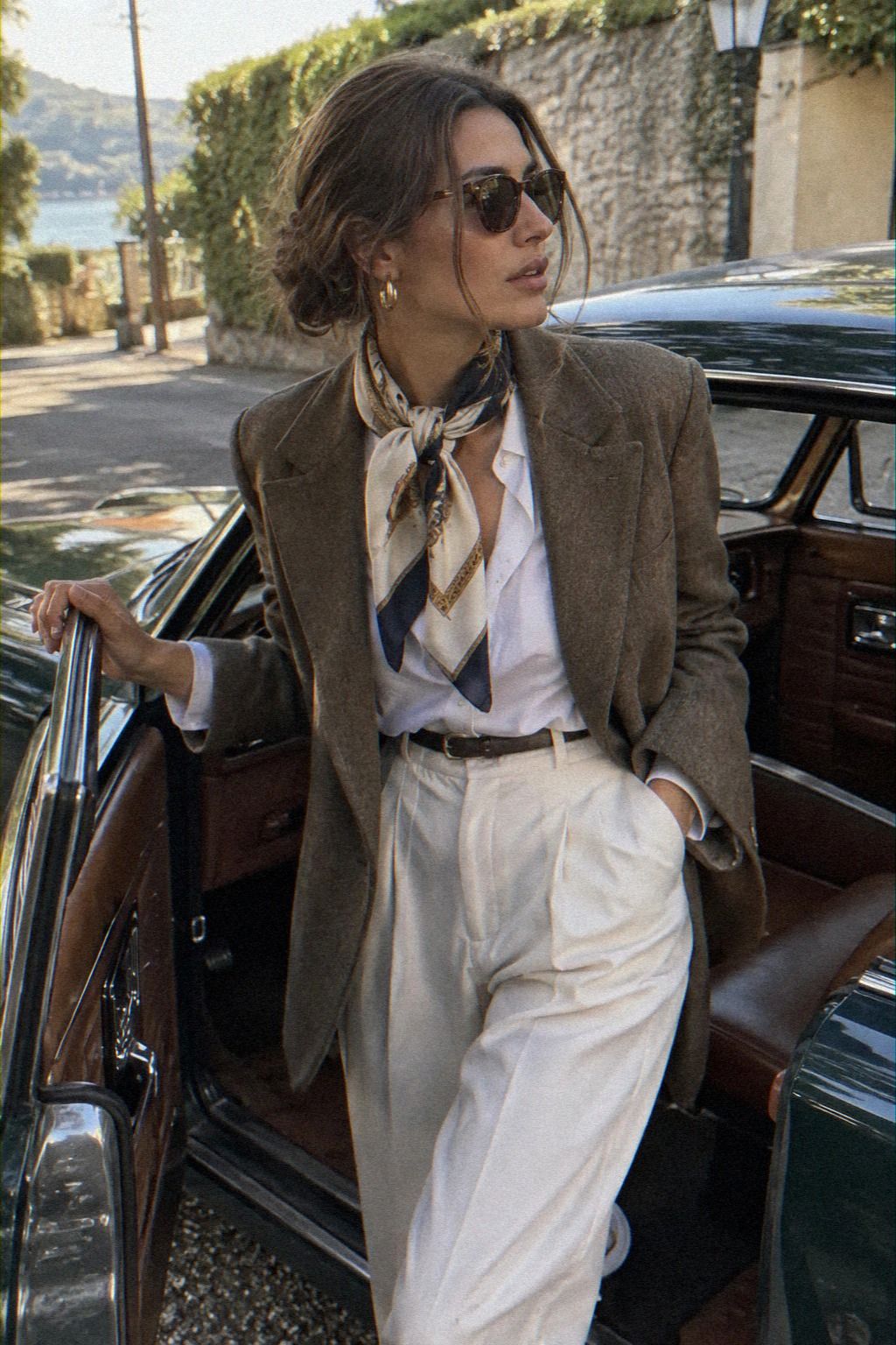 Soften Tailoring With a Printed Scarf