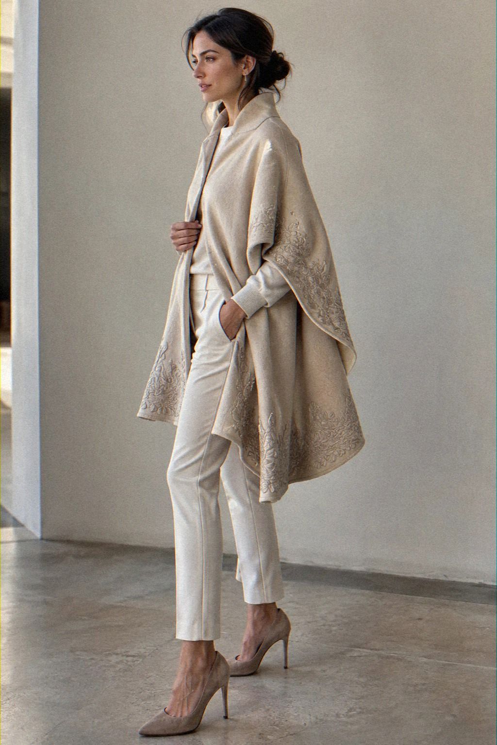 The Embellished Cape and Cigarette-Pant Formula