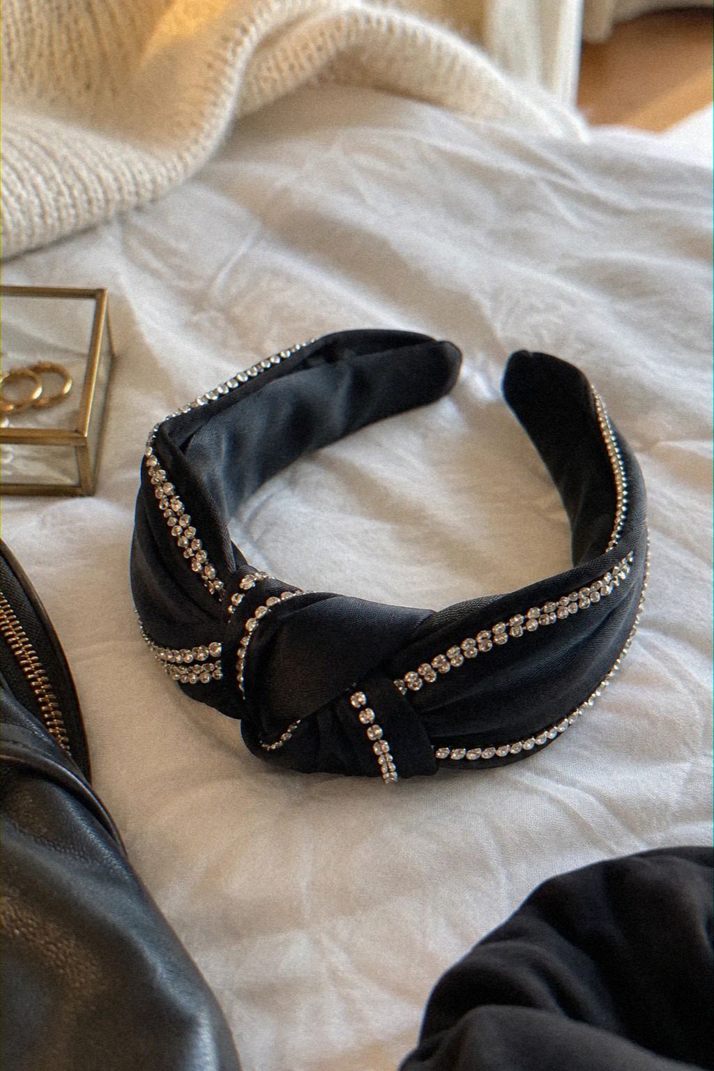 Finish With a Satin Headband and Rhinestone Layers