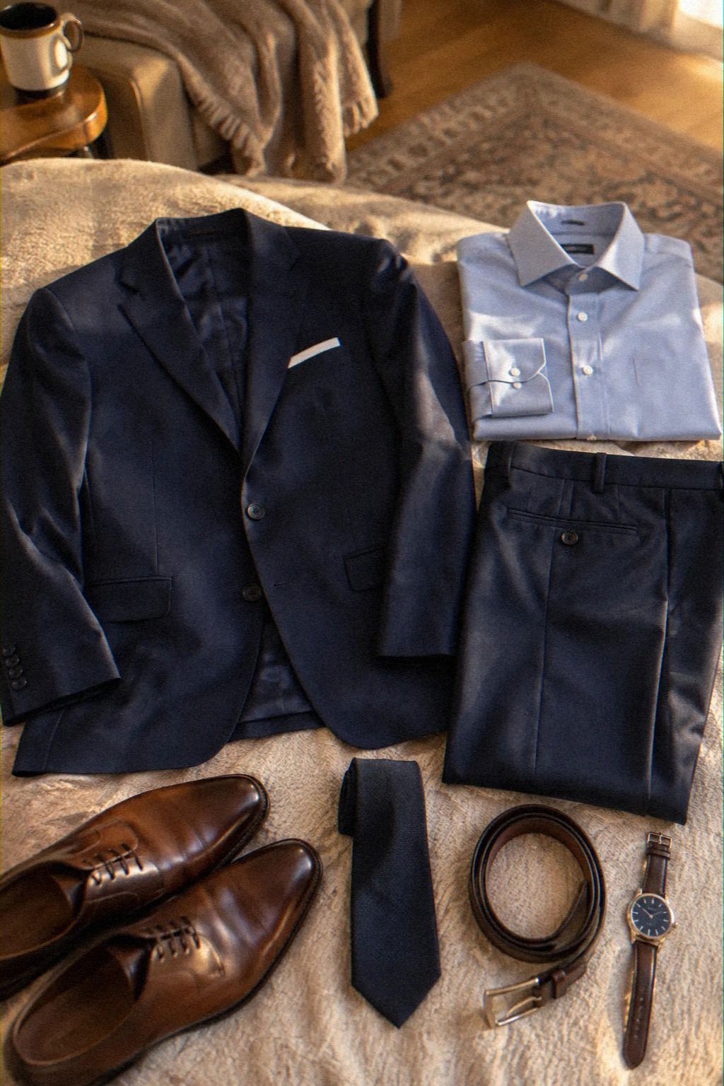 Anchor a Navy Suit with a Soft Blue Shirt