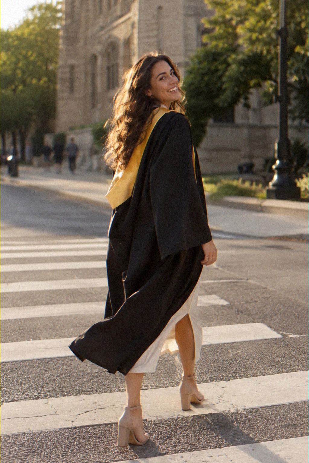 Sleek Midi Dress Under a Graduation Gown