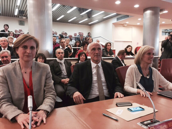 Jeudi 2 avril 2015 : La sénatrice Hermeline Malherbe, présidente du Conseil Départemental'66, Michel Moly, 1er vice-président, et la ministre Ségolène Neuville, conseillère départementale du canton Le Canigo.