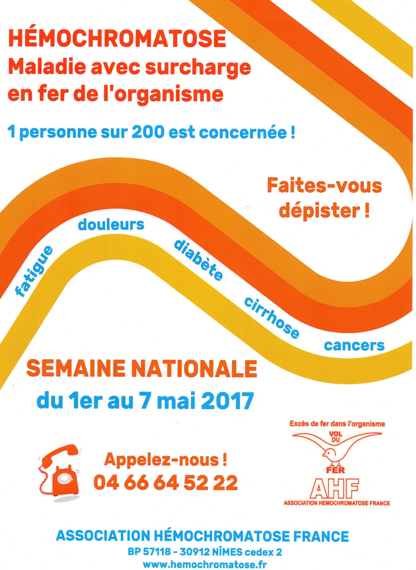 Semaine nationale d’information et de sensibilisation du 1er au 7 mai 2017  en accord avec Haemochromatosis International