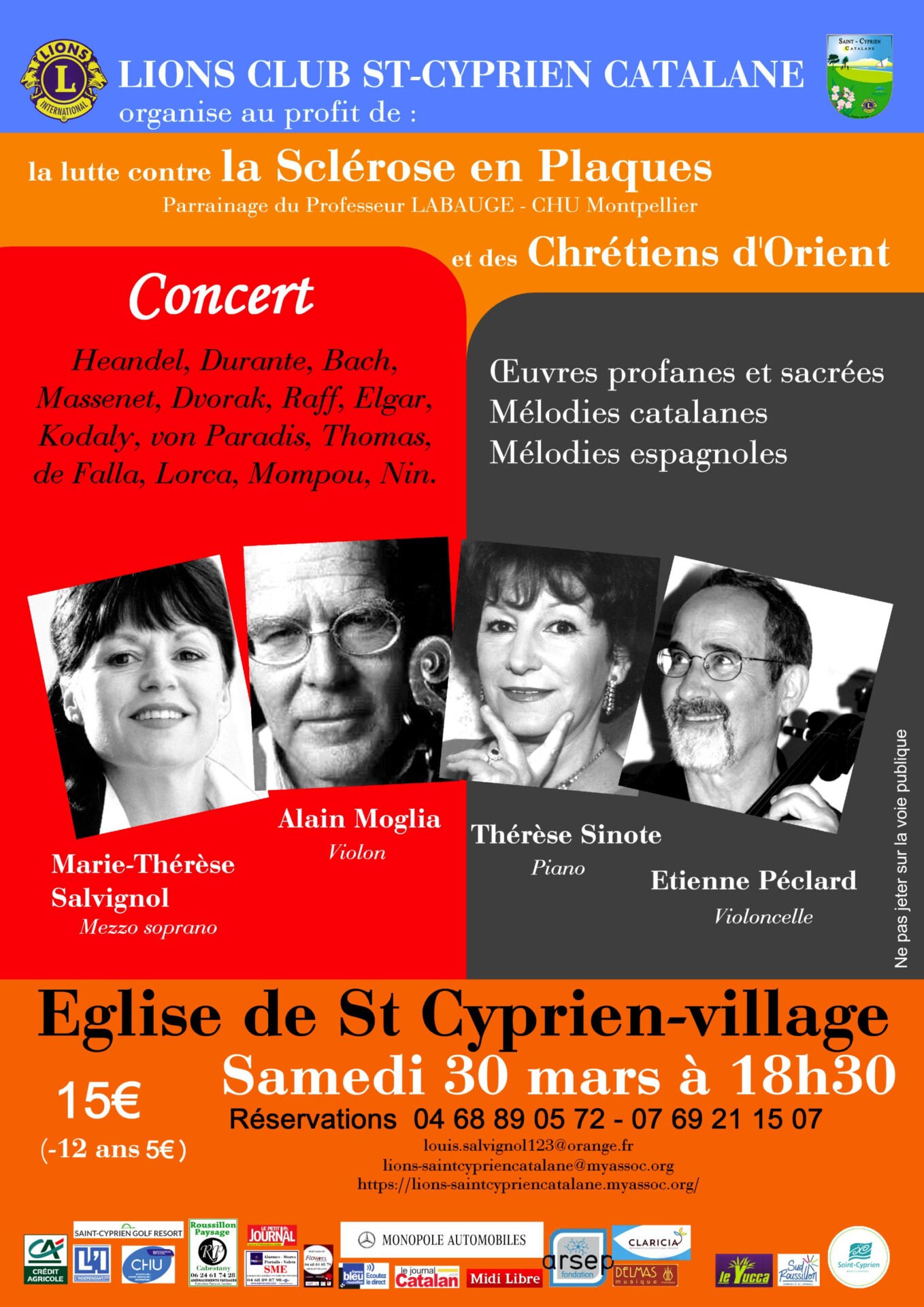 Concert pour la lutte contre la sclérose en plaques et des Chrétiens d’Orient à Saint Cyprien village organisé par le Lions Club Saint Cyprien Catalane