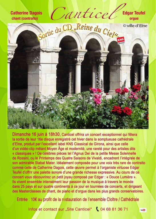 Canticel vous invite pour Pentecôte à Villefranche-de-Conflent ainsi que le 16 juin à la cathédrale d'Elne