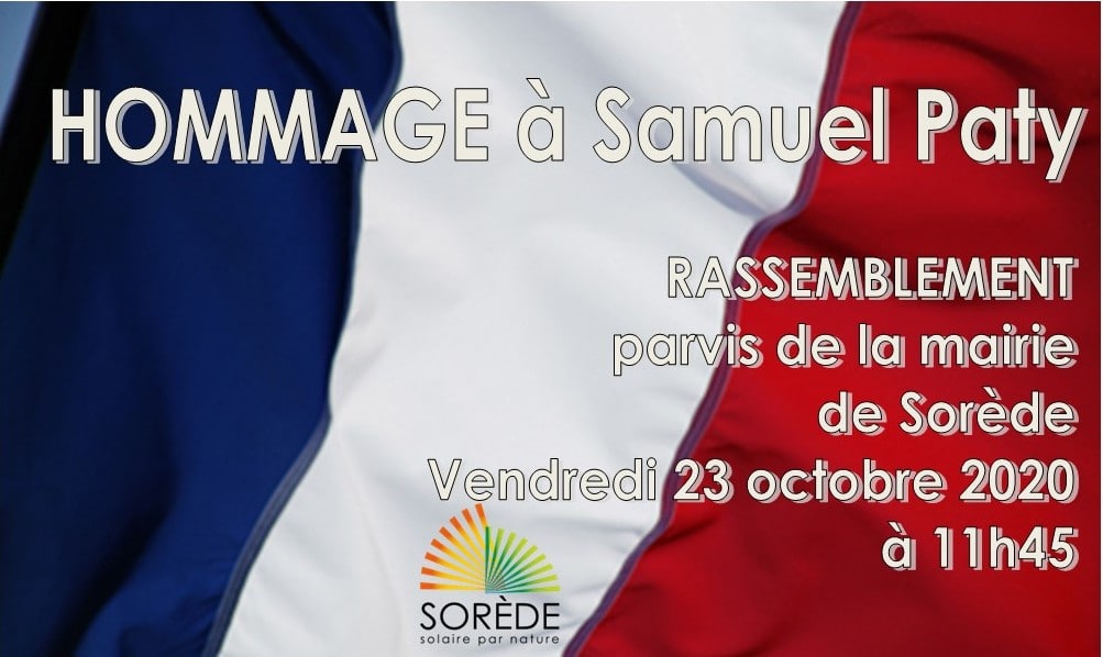 Hommage à Samuel Paty vendredi 23 octobre 2020 à 11h45 parvis de la mairie de Sorède