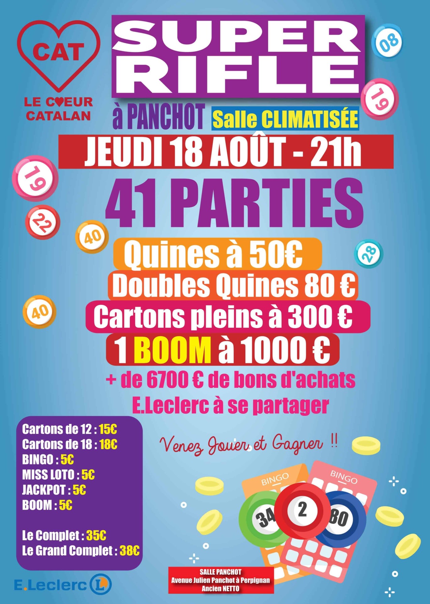 Super rifle du « Cœur Catalan » jeudi 18 et dimanche 21 aout 2022 salle Panchot, 955 – Av Julien Panchot à Perpignan.