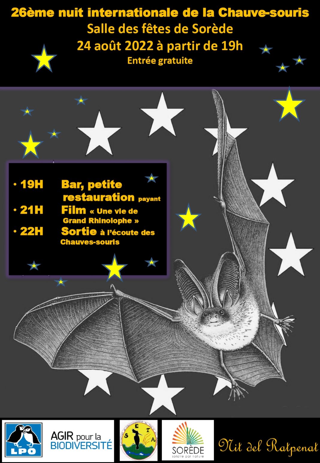 Programme de la Nuit Internationale de la chauve-souris qui a eu lieu le 24 août 2022 à Sorède
