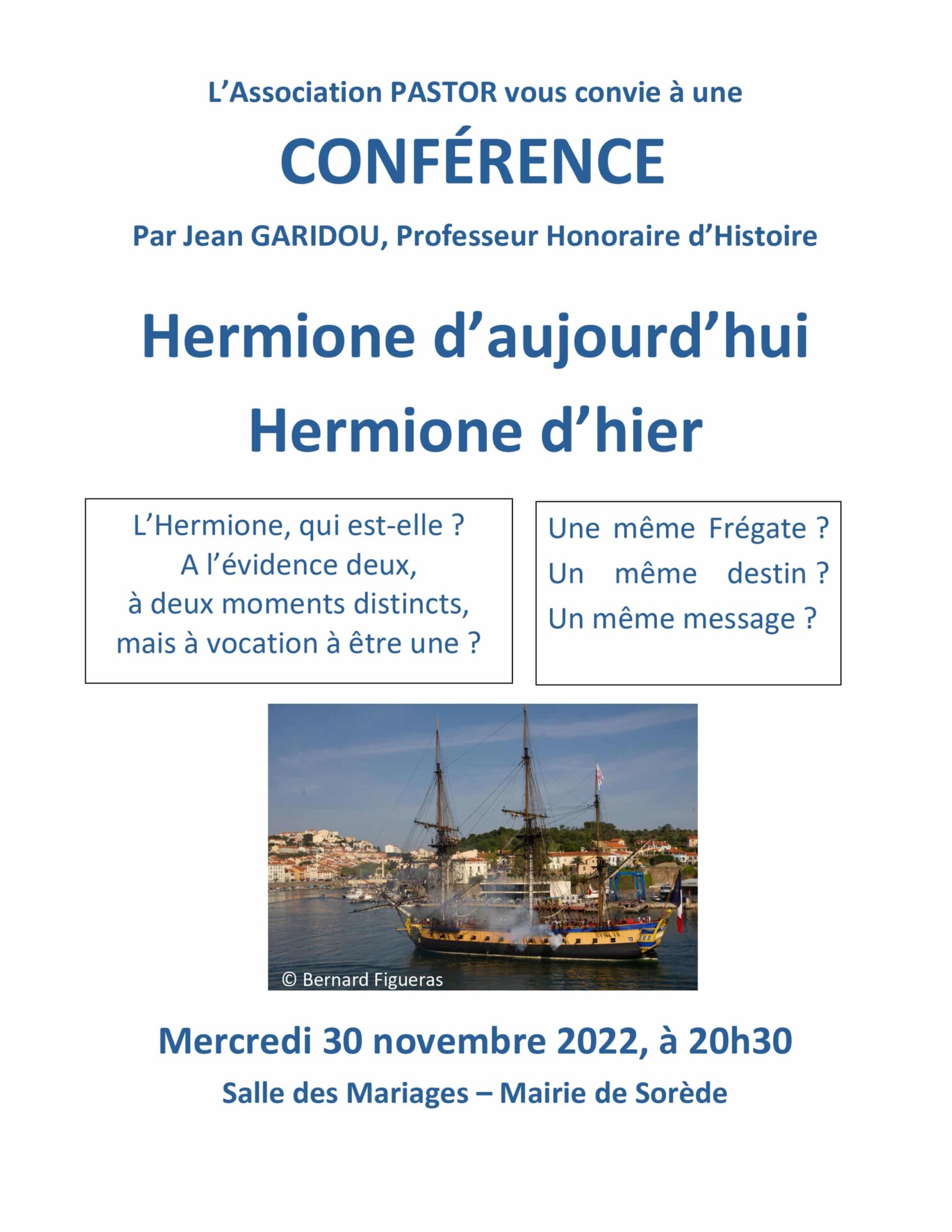 En novembre, conférence sur l’Hermione à Sorède