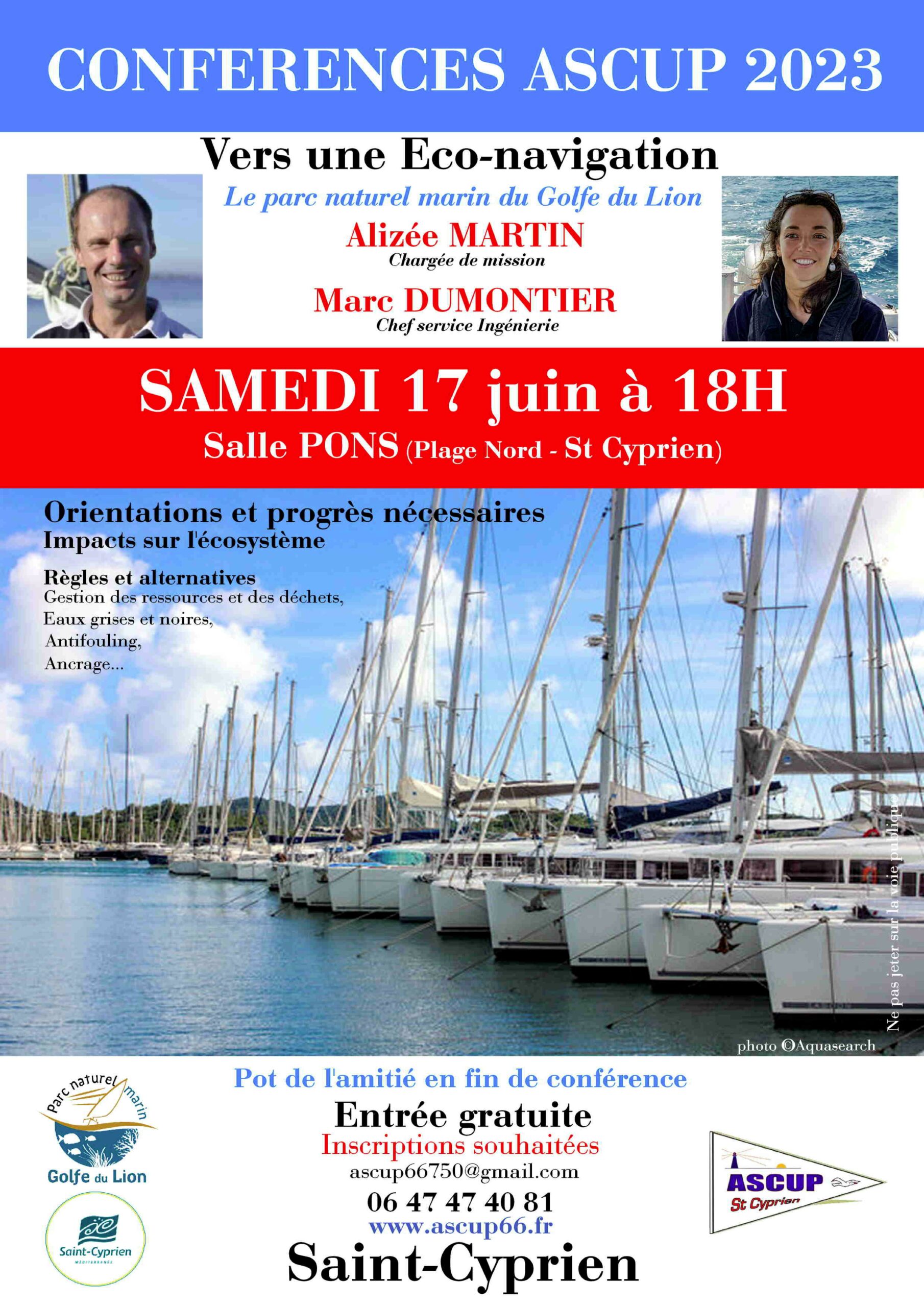 Conférence ASCUP : « Vers une éconavigation », en partenariat avec le Parc marin à Saint Cyprien