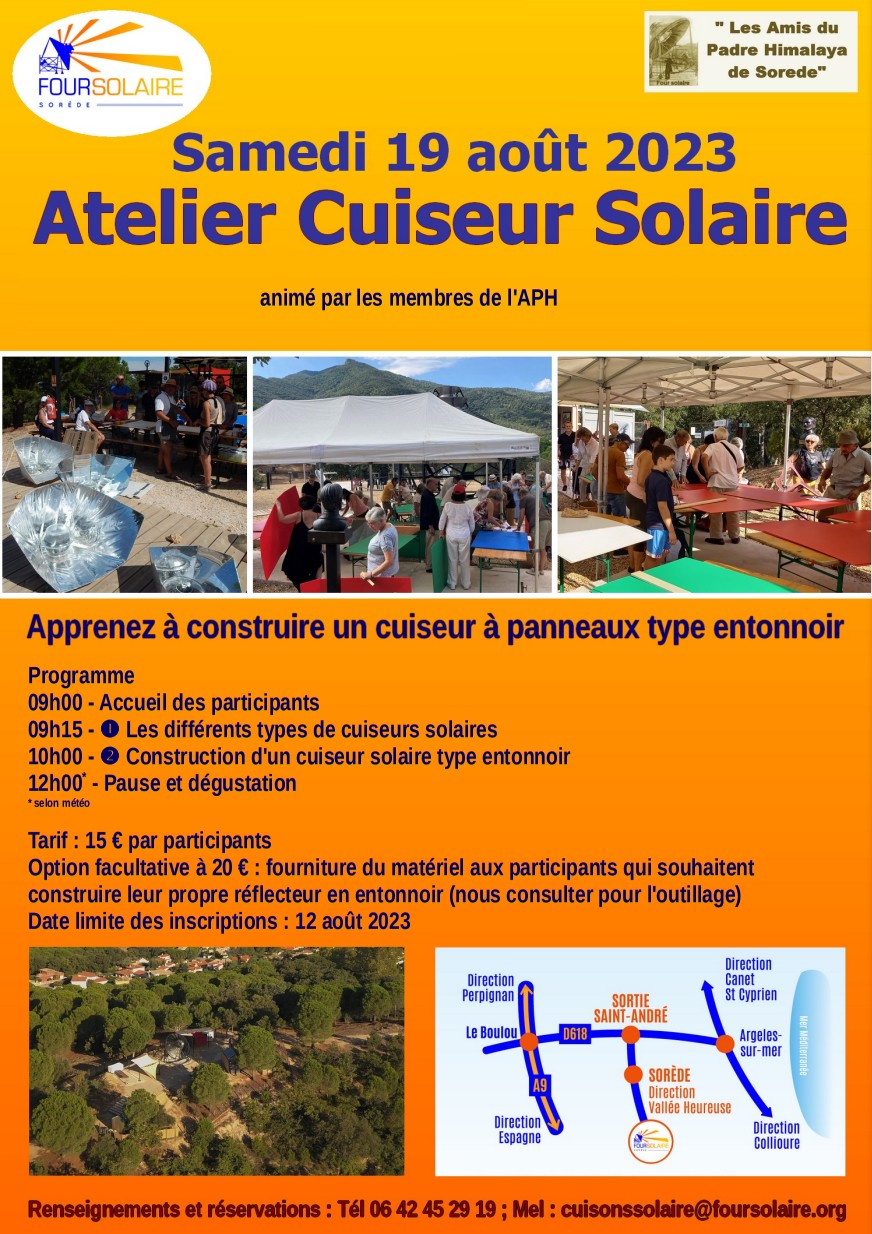 Atelier Cuiseur Solaire le 19 août et cuisons solaire le 20 août 2023 à Sorède
