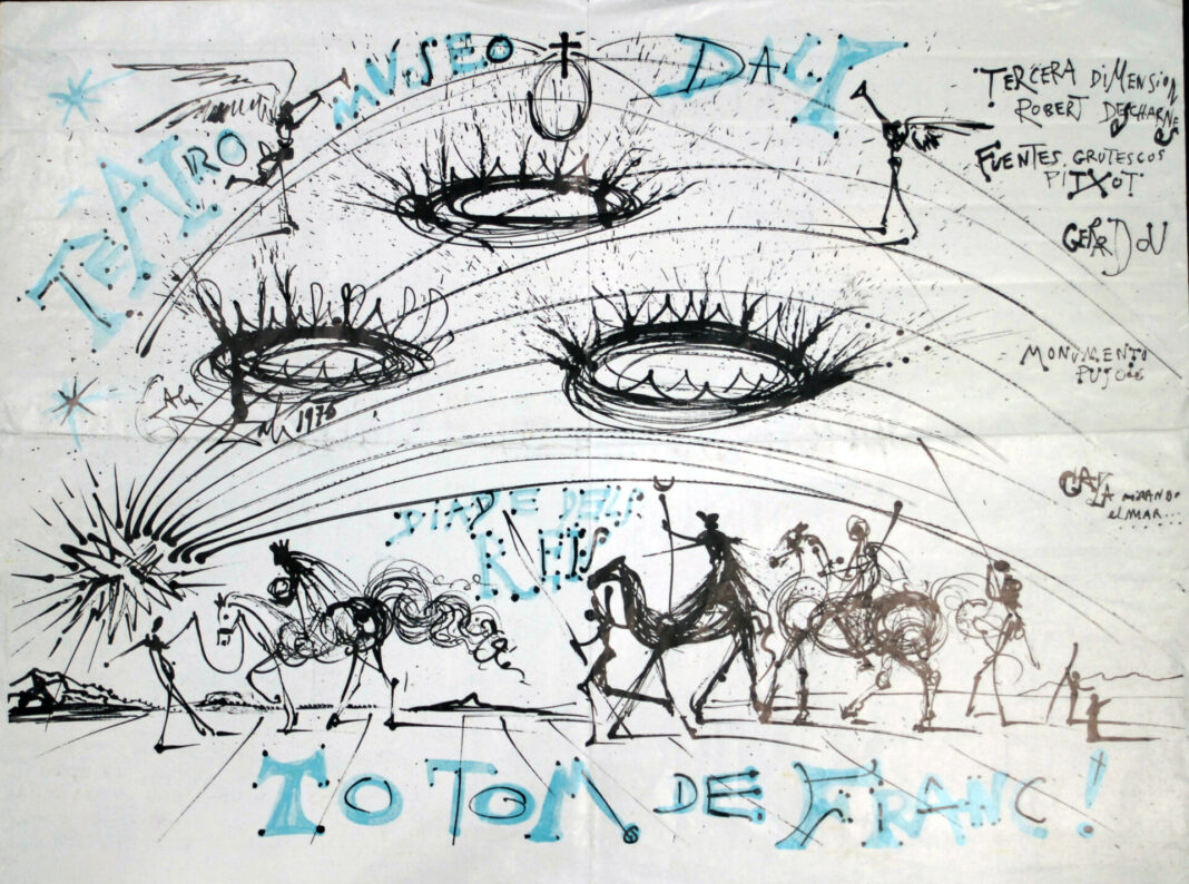 ID 640. Any 1975 Pòster donat per Diego Sánchez, membre del primer equip de treballadors del Teatre-Museu Dalí © Salvador Dalí, Fundació Gala-Salvador Dalí/VEGAP, Figueres, 2023. ID 640. Any 1975 Pòster donat per Diego Sánchez, membre del primer equip de treballadors del Teatre-Museu Dalí © Salvador Dalí, Fundació Gala-Salvador Dalí/VEGAP, Figueres, 2023.